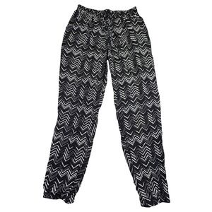 Maurice's Linen Pants Women's Medium Black White Chevron Jogger‎ Made in USA